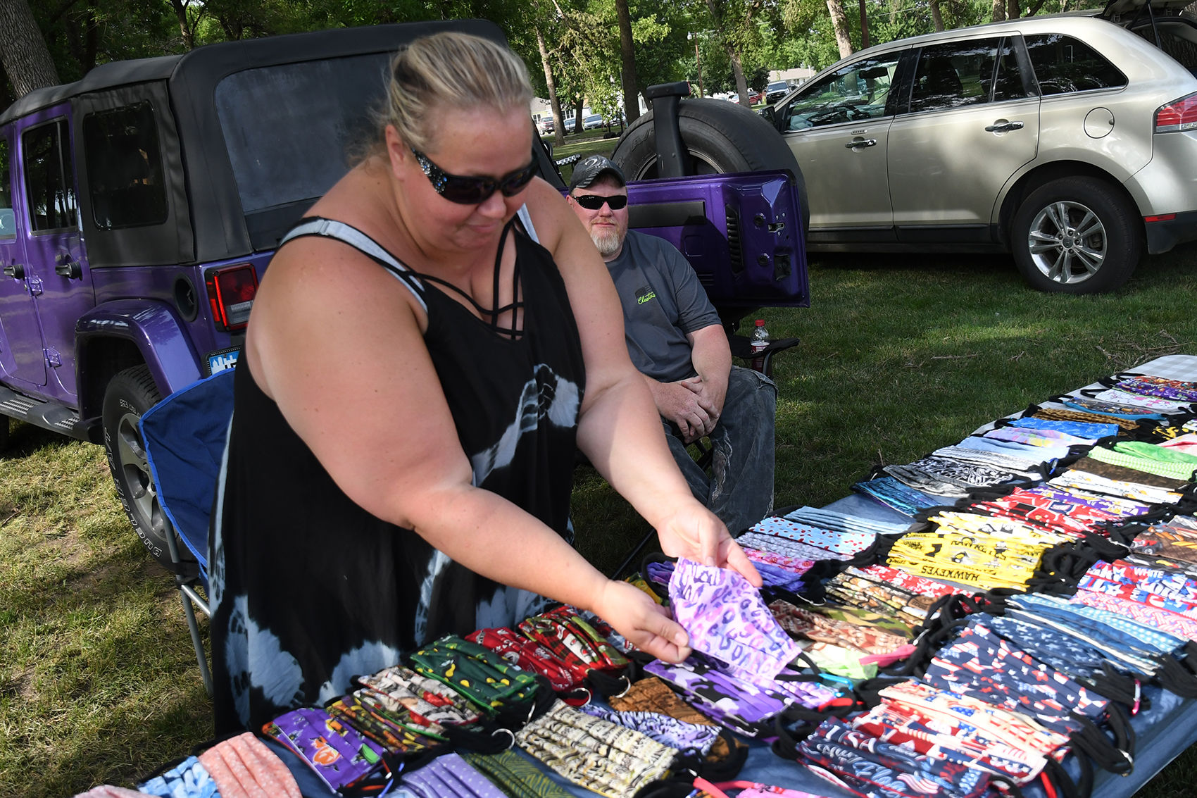 Wendy Heikes sells masks in Rock Valley
